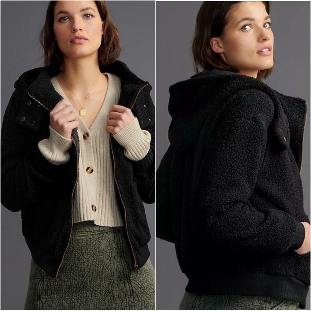 Anthropologie Porridge Gillian Sherpa Hoodie Jacket in Black Sz. Small